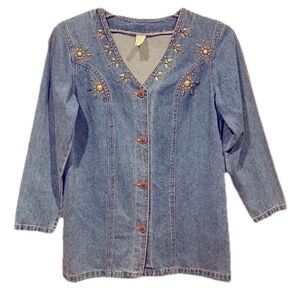 Vintage Denim Size Small V Neck Button Front Long Sleeve Women’s Top